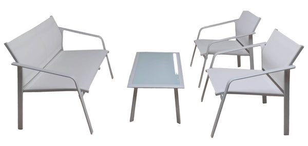 Salon de jardin en fer canapé 2 fauteuils et table blanche Vorghini Ghent online