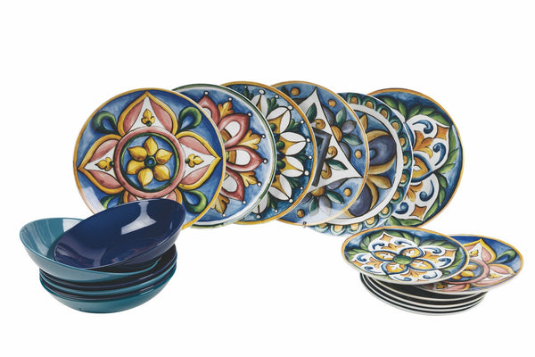 acquista Service Plat 18 Pièces en Grès Multicolore et Porcelaine VdE Tivoli 1996 Le Maioliche
