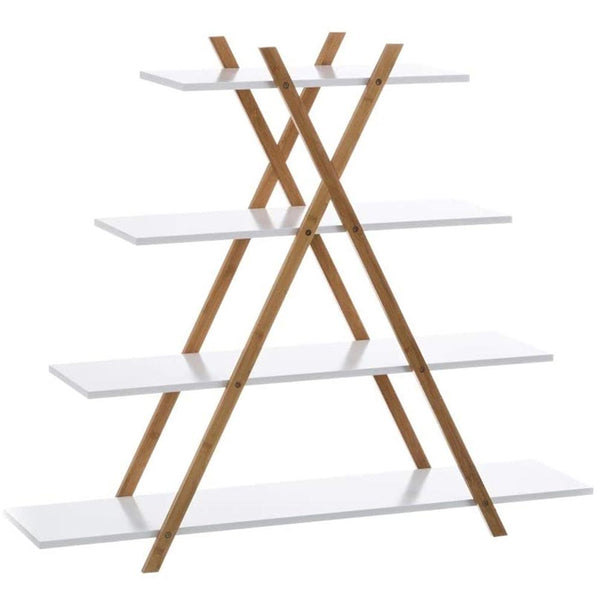 acquista Libreria Design Moderno Scaffale 4 Ripiani Legno MDF e Bambu Casa Ufficio Bianco