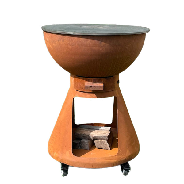 online Barbecue a Legna e a Carbone Ø64xH91 cm in Acciaio Corten con Accessori Yucatán Marrone