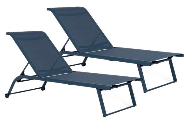 online Set 2 Lettini Prendisole da Giardino 70x182x91,5h cm con Ruote Taylor Navy