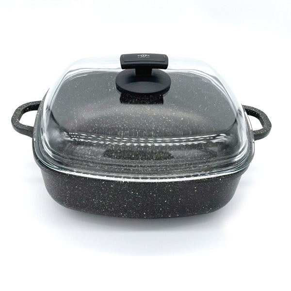 Tegame Quadrato con Coperchio in Vetro Antiaderente 2 Manici 28x28 cm Olympia Hard Cook sconto