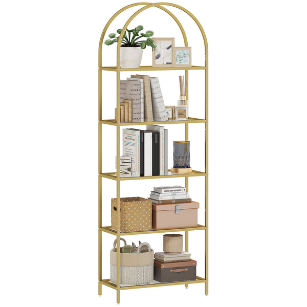 Scaffale Libreria Portaoggetti ad Arco 60x30x175 cm a 5 Ripiani in Acciaio e Vetro Temperato Oro prezzo