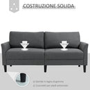 Divano 3 Posti 191x79x87 cm con Seduta Profonda e Imbottitura Spessa in Tessuto Grigio Scuro      