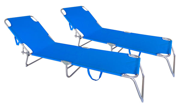Set 2 Lettini Prendisole da Giardino Pieghevoli in Acciaio e Tessuto Oxford  Blu sconto
