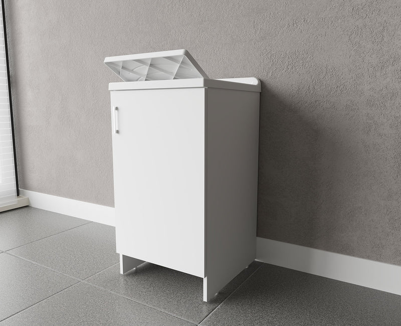 Mobile Lavatoio 1 Anta in Nobilitato 45x50x85 cm Vasca in PP con Asse in Resina e Kit di Scarico Bianco  