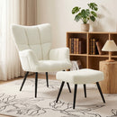 Poltrona con Poggiapiedi 68x78x93 cm in Tessuto Teddy con Schienale Alto Trapuntato e Tasche Laterali Beige      