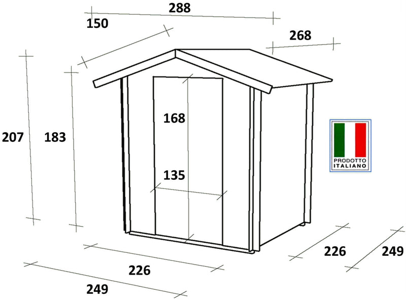 Casetta Box da Giardino per Attrezzi 250x250 cm con Porta Doppia Finestrata in Legno Naturale