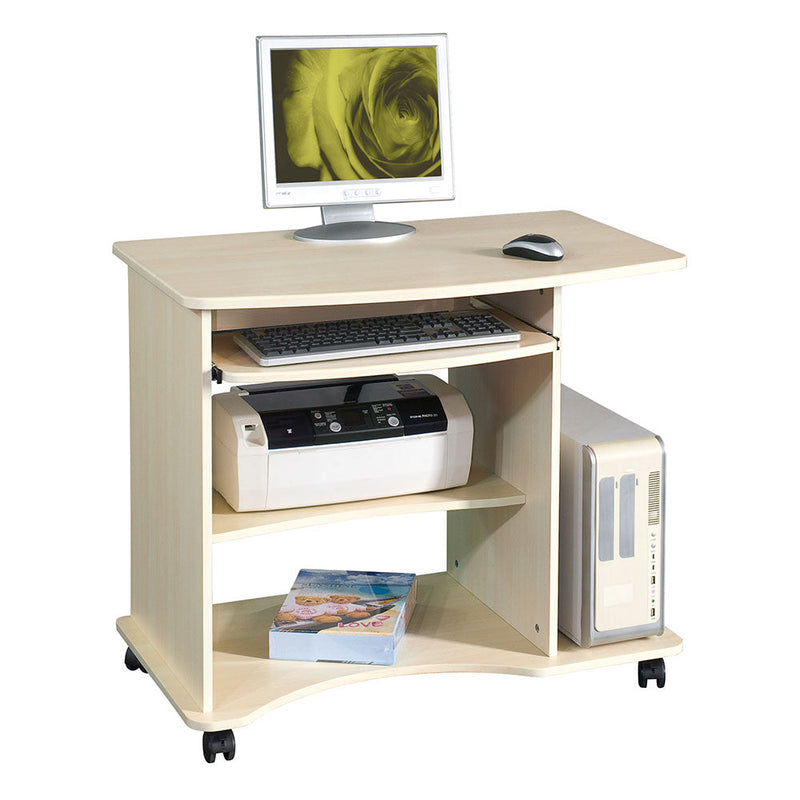 Scrivania Porta Pc 90x55xH77cm in Legno con Portatastiera Smart Acero