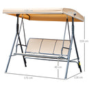 Dondolo da Giardino a 3 Posti 175x118x159 cm con Tettuccio Seduta Traspirante e Telaio in Acciaio Beige      