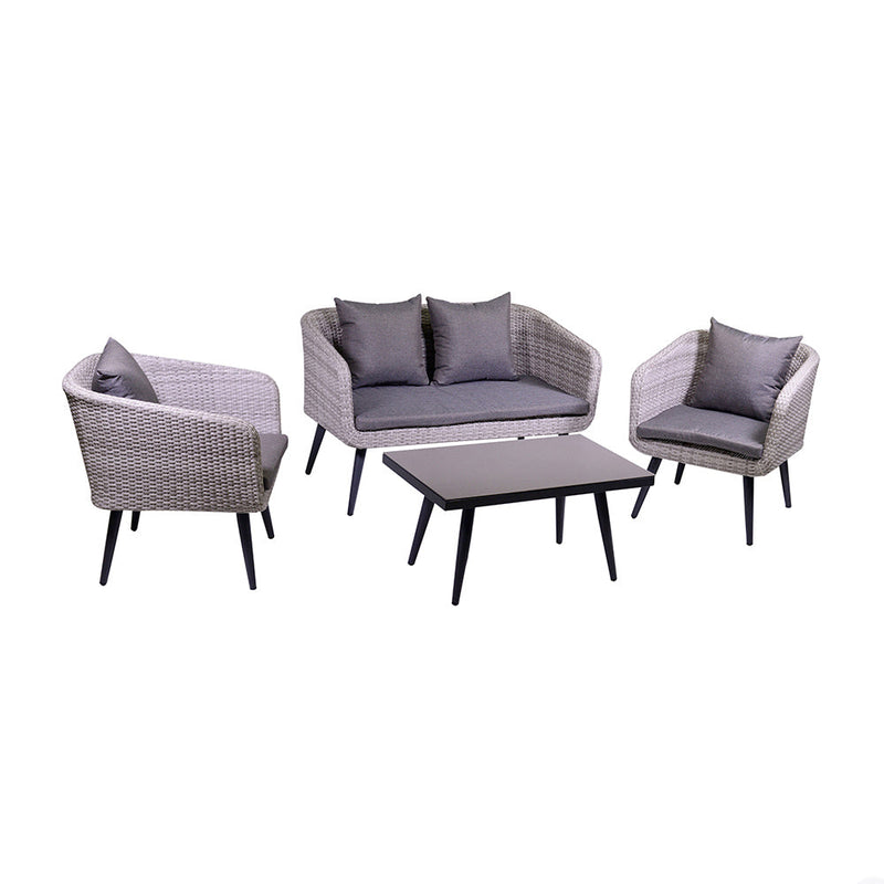 Set da Giardino Divano 2 Poltrone e Tavolino in Polyrattan Salem Grigio