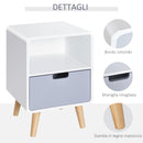 Comodino 1 Cassetto 1 Ripiano 40x38x58 cm in Legno  Bianco e Grigio
