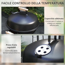 Barbecue a Carbonella con Griglia in Acciaio Coperchio e Prese d'Aria e Ruote Nero   