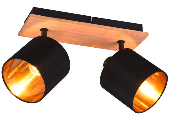 Plafoniera da Interno Attacco E14 in Metallo e Legno Nero e Oro sconto