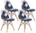 Lot de 4 Chaises 85x48x54 cm en Tissu Patchwork Bleu et Blanc pour Intérieur