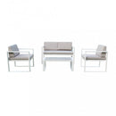 Set Salotto da Giardino Divano 2 Poltrone e Tavolino con Cuscini in Alluminio Bianco