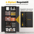 Armadio Portautensili 80x40x180 cm con Serratura Ruote Rimovibili e Ripiani Regolabili in Acciaio Nero      