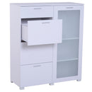 Mobiletto Cassettiera 4 Cassetti 3 Ripiani in Legno e Vetro Temperato Bianco 100x40x116.5 cm 