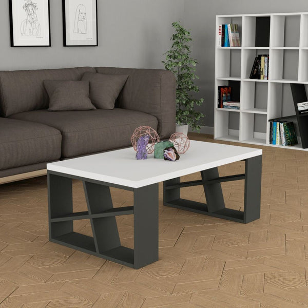 acquista Table basse de salon 105x60x40 cm en MDF Blanc Miel et Anthracite