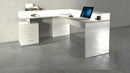 Scrivania Angolare 3 Cassetti e Ripiani a Giorno 180/160x60x90 cm New Selina Bianco Lucido  
