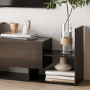 Mobile TV 153,6x25x42 cm con Mensola a Muro Ripiani Aperti e Armadietto in Legno Ingegnerizzato Nero e Marrone Scuro      