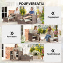 Set Salotto da Giardino con 2 Poltrone Tavolino e Poggiapiedi Salvaspazio in Rattan PE Marrone      
