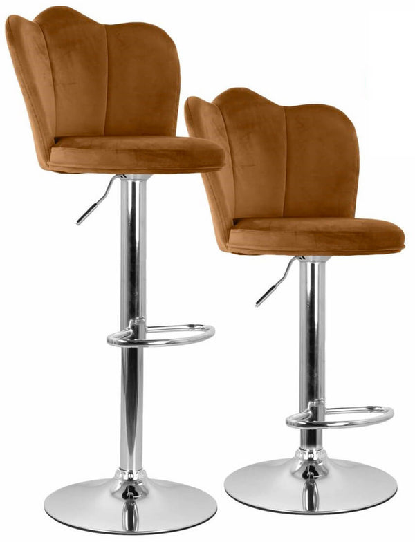 Set 2 Tabourets 38x38x60/80 cm en Velours Pied Chromé Camel online