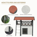 Casetta per Gatti da Esterno con Terrazza e Scaletta 77x50x73 cm in Legno Bianco e Grigio
