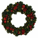 Coroncina con fiori rosso e pigne verde cm Ø45xh8