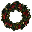 Coroncina con fiori rosso e pigne verde cm Ø45xh8