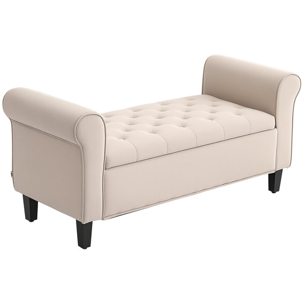 sconto Panca Contenitore Fondoletto 126x48,5x57 cm con Braccioli Alti in Tessuto Effetto Velluto Beige