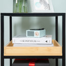 Tavolino da Caffè 3 Ripiani 40x40x55 cm in Acciaio Legno e Vetro Nero