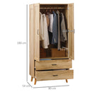 Armadio 2 Ante a Battente con 2 Cassetti 80x54x180 cm  con Asta Appendiabiti in Truciolato Color Legno 