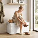Cassapanca Contenitore Portascarpe 80x40x45 cm con Coperchio di Sicurezza e Fondoletto in Truciolato Bianco      