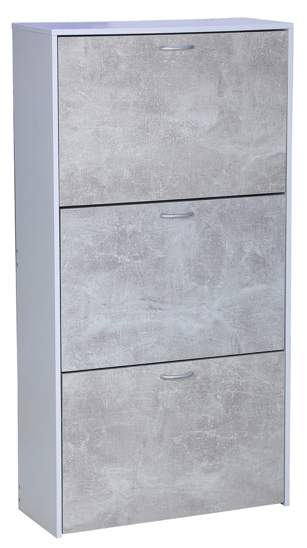 Meuble à Chaussures 3 Portes 60x24x116 cm en Aggloméré Blanc et Ciment acquista