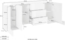 Credenza con 4 Ante e 3 Cassetti 210x45x85 cm Pillon Side 4A 3C Bianco Lucido/Report Grigio  