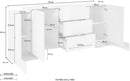 Credenza con 4 Ante e 3 Cassetti 210x45x85 cm Pillon Side 4A 3C Bianco Lucido/Acero Pereira  