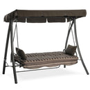 Dondolo Letto 3 Posti da Giardino 199x90x176 cm in Acciaio e Poliestere Marrone