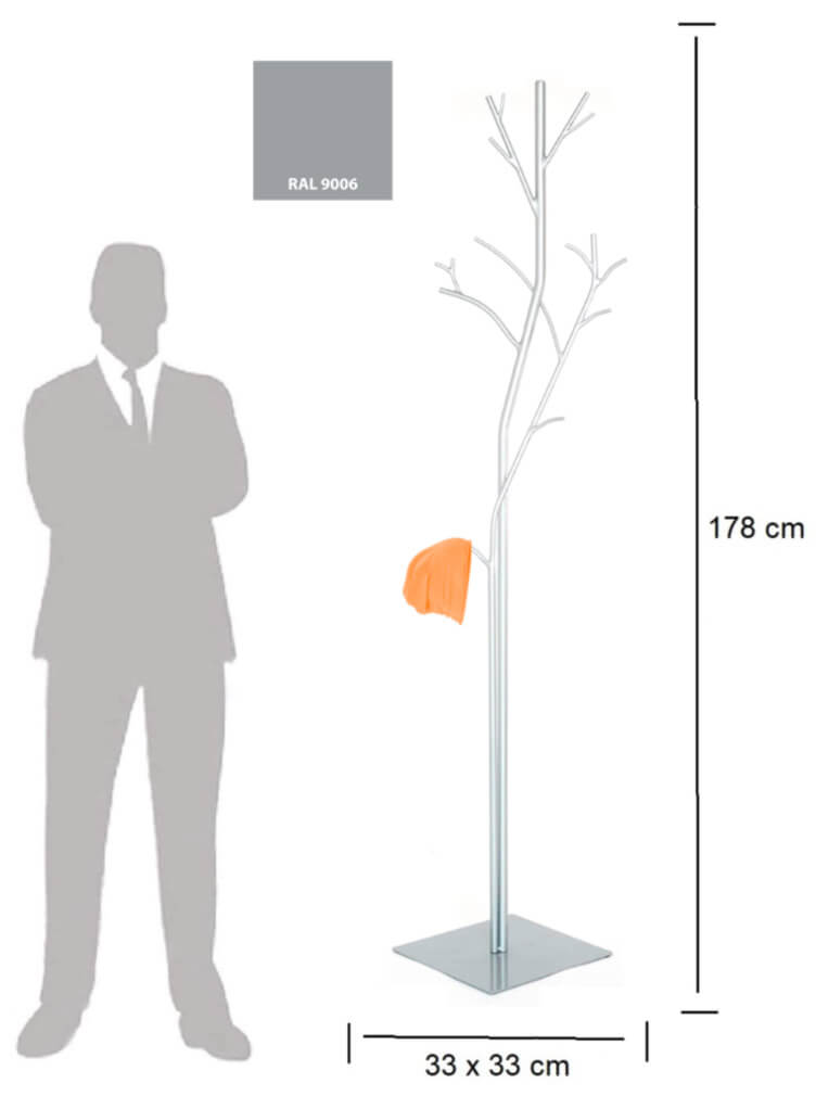 Appendiabiti da Terra 33x33x178 cm in Ferro Battuto Vasconi Platano Argento