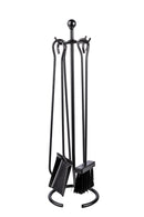 Trespolo per Attrezzi Camino con Pomolo Ø12 con Paletta Scopino Attizzino e Pinza in Ferro Tondo Grigio Martellato