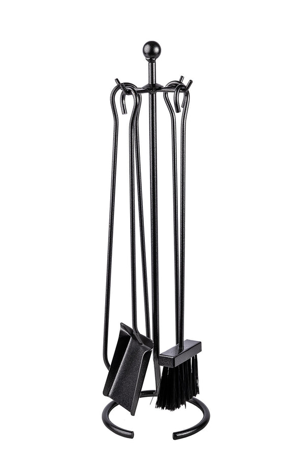 prezzo Trespolo per Attrezzi Camino con Pomolo Ø12 con Paletta Scopino Attizzino e Pinza in Ferro Tondo Grigio Martellato