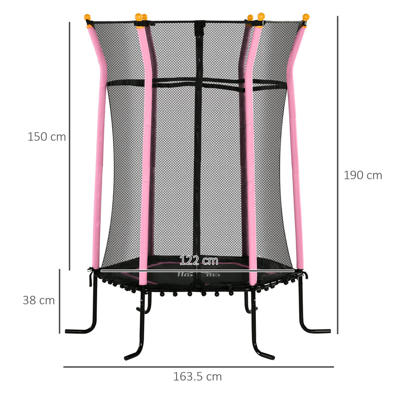 Trampolino Tappeto Elastico per Bambini con Ingresso a Cerniera e Pali Imbottiti Ø163.5x190 cm in Acciaio, PP e EPE Rosa 