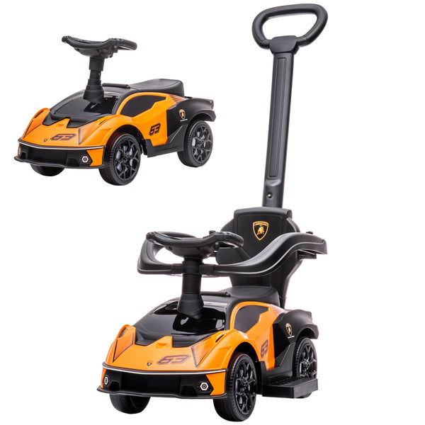 Auto Macchina Cavalcabile per Bambini Licenza Lamborghini Design 2 in 1 con Manubrio Passeggino Arancione e Nero sconto