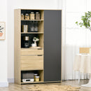 Credenza Moderna da Cucina 110x41,5x180 cm con Armadietto Cassetto e Porta Calici in MDF Legno Naturale e Grigio