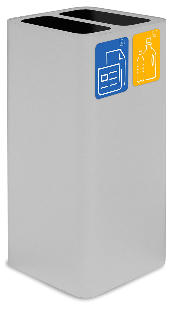 Poubelle de collecte 38x38xh80 cm avec couvercle en acier peint avec 2 compartiments blancs sconto