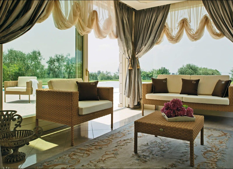 Set da Giardino Divano 2 Poltrone e Tavolino in Wicker Ranieri Harmony