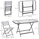 Set 5 Pezzi Tavolo e Sedie da Giardino con 4 Sedie Pieghevoli in Textilene Traspirante Grigio      