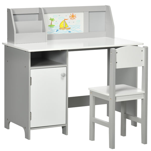 prezzo Set Tavolo e Sedie per Bambini 5+ Anni 90x45x 85 cm in Legno Bianco e Grigio