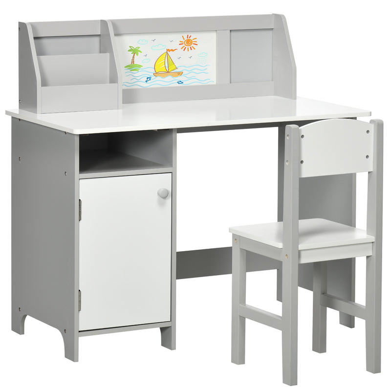 Set Tavolo e Sedie per Bambini 5+ Anni 90x45x 85 cm in Legno Bianco e Grigio      