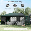 Gazebo da Giardino 585x295x255 cm con Pareti Rimovibili e Finestre Trasparenti Verde   